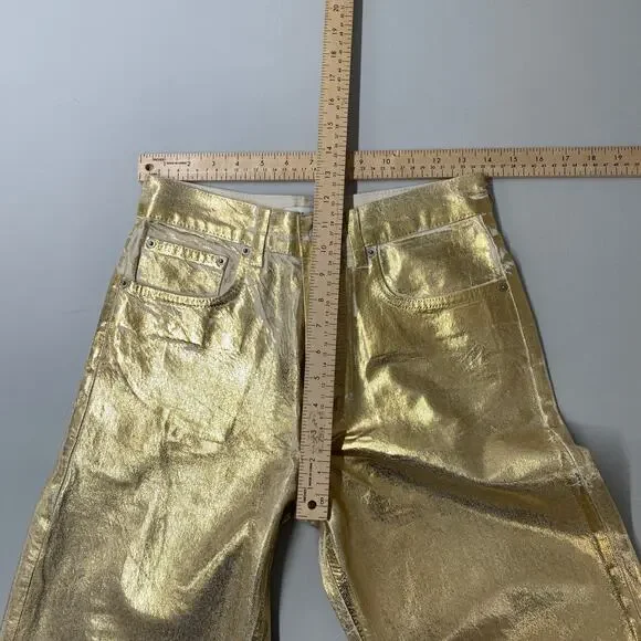 Zara Women Gold Jeans Size 4 Metallic Straight Leg Pant 32" - Picture 5 of 8